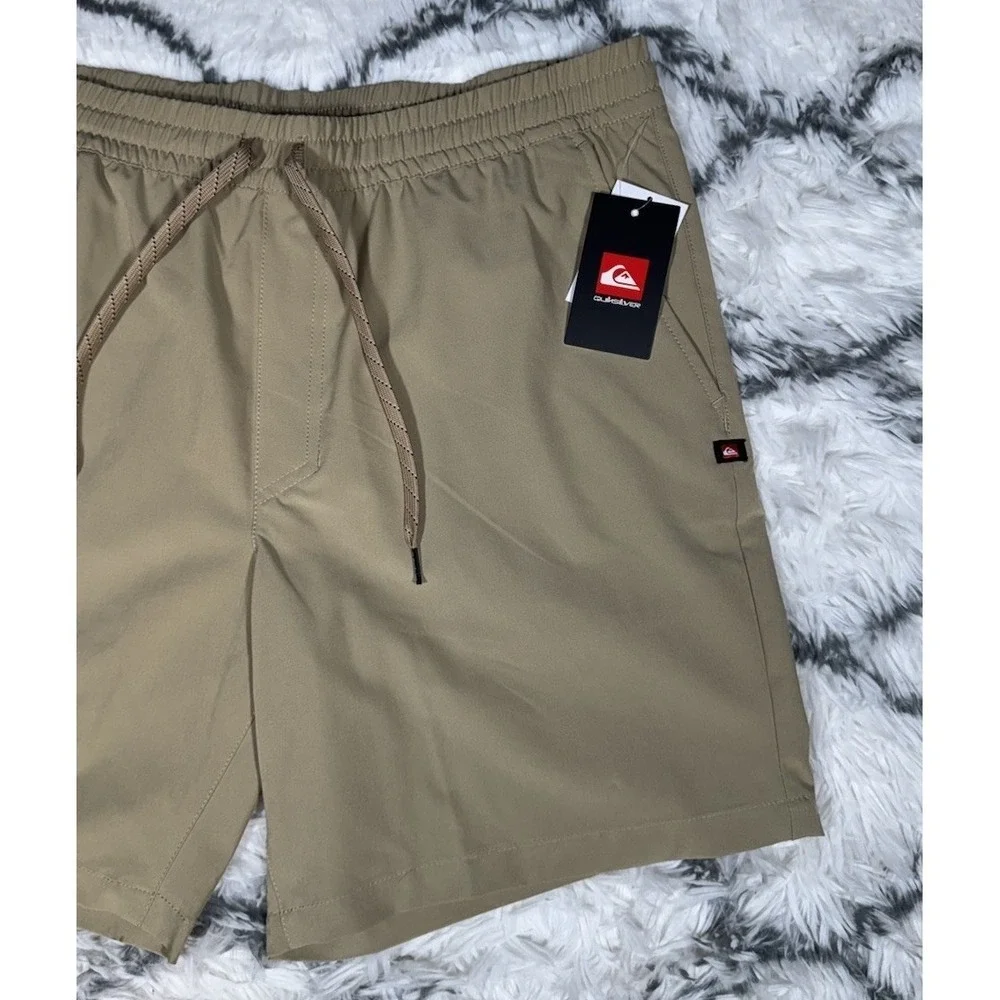 QUIKSILVER‎ Seaside Elastic Waist Hybrid Swim Shorts Khaki Men's Sz L *NEW* $50